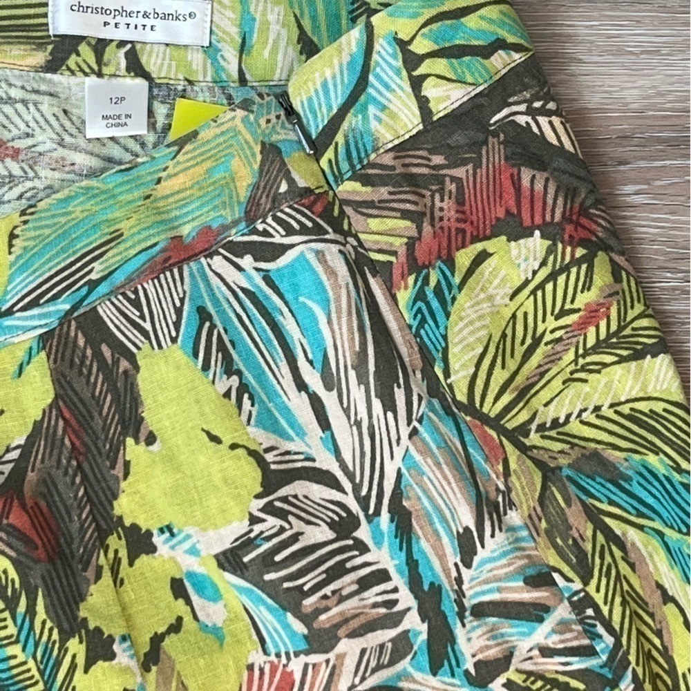 Nwt Christopher & Banks Linen Blend Tropical Print Side Zip Skirt, 12 Petite. — image 7 of 8
